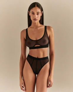 LIVY Tanga Taille Haute Blue Monday Noir Cheap